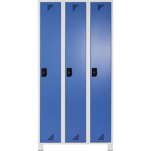 4061753011008 - eurokraft pro Mehrzweck- und Garderobenschrank Abteilhöhe 1695 mm 3 Abteile Breite 1200 mm Korpus lichtgrau Türen brillantblau