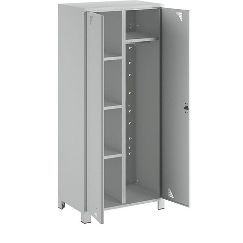 4061753010834 - eurokraft pro Mehrzweck- und Garderobenschrank mit Kleiderstange 6 Fächer Breite 800 mm komplett lichtgrau