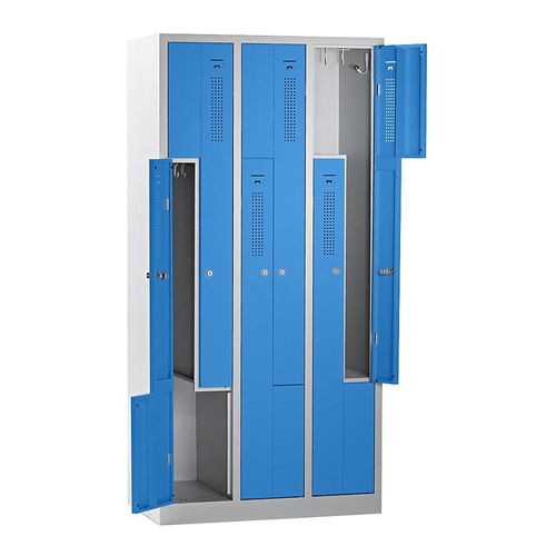 4061753004147 - eurokraft basic AMSTERDAM Z-Garderobenschrank Breite 870 mm 3 Abteile 6 Türen Türfarbe Lichtblau Korpus lichtgrau 4061753004147 - eurokraft basic AMSTERDAM Z-Garderobenschrank Breite 870 mm 3 Abteile 6 Türen Türfarbe Lichtblau Korpus lichtgrau