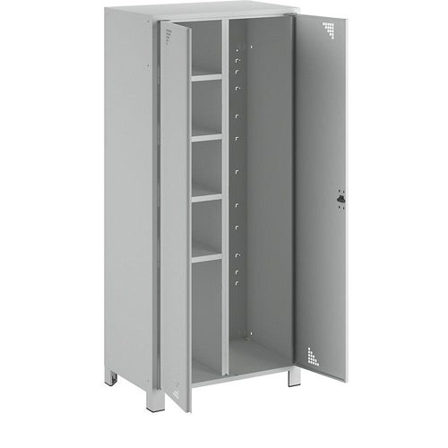 4061753010865 - eurokraft pro Mehrzweck- und Garderobenschrank mit Klemmhalter 6 Fächer Breite 800 mm komplett lichtgrau