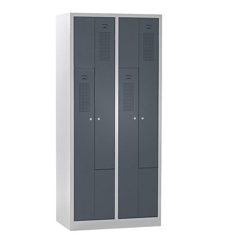 4061753004192 - eurokraft basic AMSTERDAM Z-Garderobenschrank Breite 800 mm 2 Abteile 4 Türen Türfarbe Basaltgrau Korpus lichtgrau