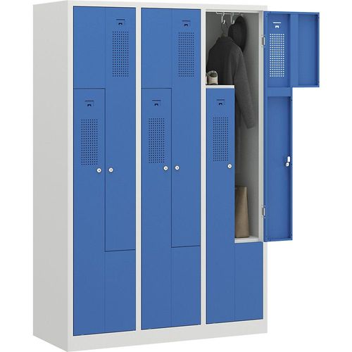 4061753004222 - eurokraft basic AMSTERDAM Z-Garderobenschrank Breite 1185 mm 3 Abteile 6 Türen Türfarbe Lichtblau Korpus lichtgrau