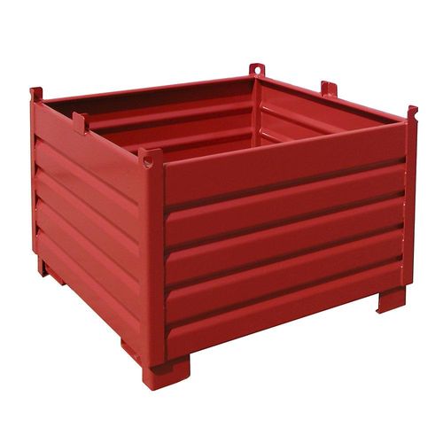 4052462028654 - Sammelbehälter-System SBS 1000 L 1200 x B 1200 x H 850 mm bis zu 3-fach stapelbar lackiert mit Transportwagen feuerrot RAL 3000