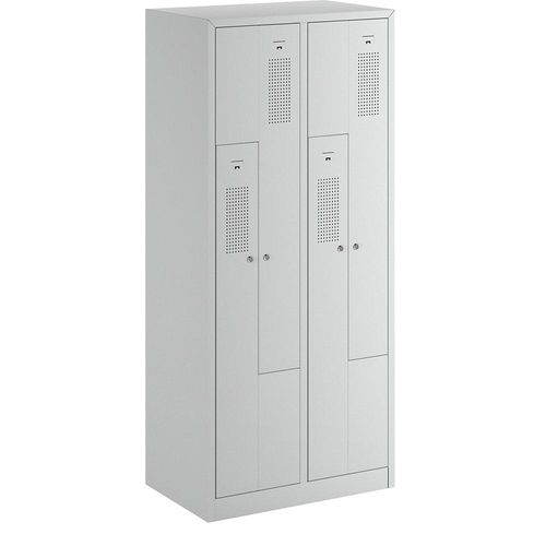 4061753004178 - eurokraft basic AMSTERDAM Z-Garderobenschrank Breite 800 mm 2 Abteile 4 Türen Türfarbe Lichtgrau Korpus lichtgrau