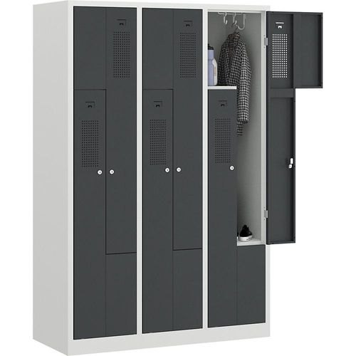 4061753004239 - eurokraft basic AMSTERDAM Z-Garderobenschrank Breite 1185 mm 3 Abteile 6 Türen Türfarbe Basaltgrau Korpus lichtgrau 4061753004239 - eurokraft basic AMSTERDAM Z-Garderobenschrank Breite 1185 mm 3 Abteile 6 Türen Türfarbe Basaltgrau Korpus lichtgrau