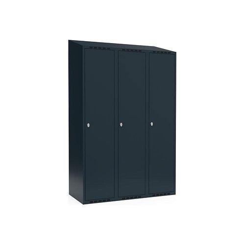 7042424680003 - Spind Fydor 3 Abteile grau B 1200 mm 3 Abteile schräge Dachform Vorhängeschloss kaiserkraft