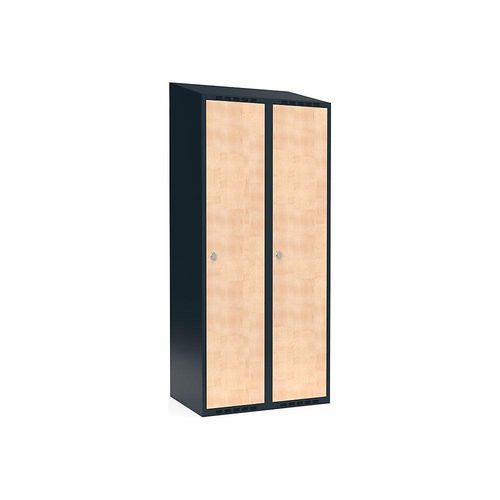 7042424830767 - Spind Fydor 2 Abteile grau   Birke B 800 mm 2 Abteile schräge Dachform Vorhängeschloss kaiserkraft