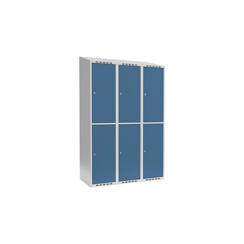 7042424846911 - Doppelstock-Spind Fydor 3 Abteile lichtgrau   brillantblau B 1200 mm 3 Abteile schräge Dachform Zylinderschloss kaiserkraft
