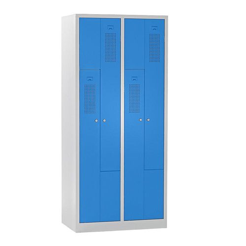 4061753004185 - eurokraft basic AMSTERDAM Z-Garderobenschrank Breite 800 mm 2 Abteile 4 Türen Türfarbe Lichtblau Korpus lichtgrau