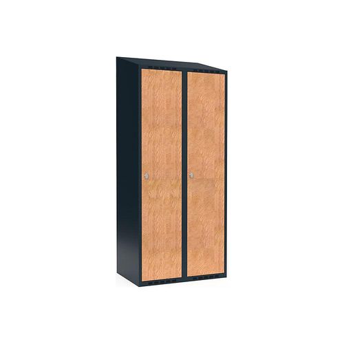 7042424667431 - Spind Fydor 2 Abteile grau   Eiche B 800 mm 2 Abteile schräge Dachform Vorhängeschloss kaiserkraft