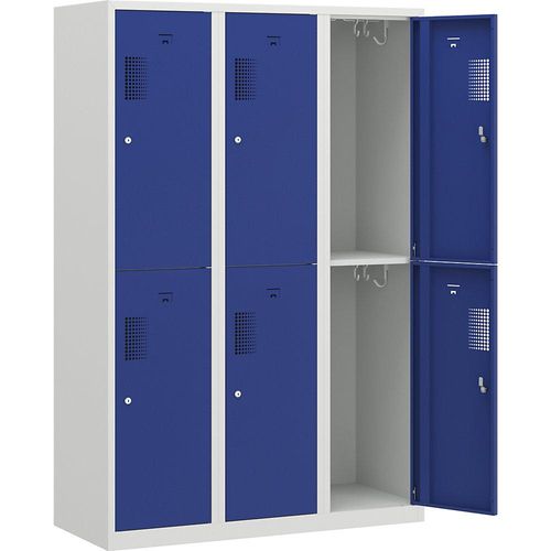 4061753003805 - eurokraft basic Garderobenschrank halbhohe Fächer halbhohe Fächer B 1200 mm 6 Fächer lichtgrau   enzianblau