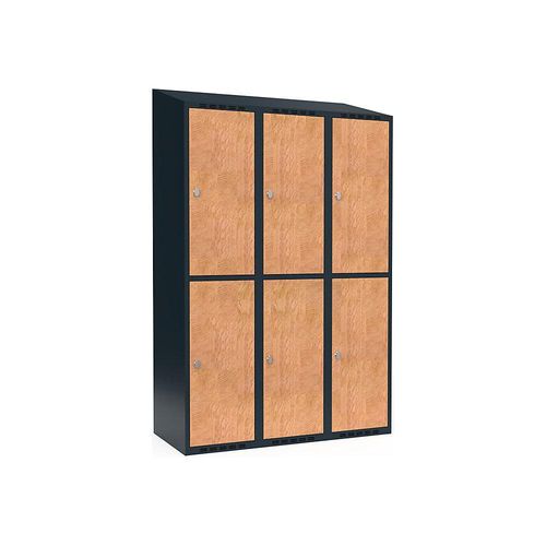 7042424667523 - Doppelstock-Spind Fydor 3 Abteile grau   Eiche B 1200 mm 3 Abteile schräge Dachform Vorhängeschloss kaiserkraft