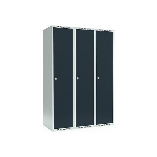 7042423061971 - Spind Fydor 3 Abteile lichtgrau   grau B 1200 mm 3 Abteile flache Dachform Vorhängeschloss kaiserkraft