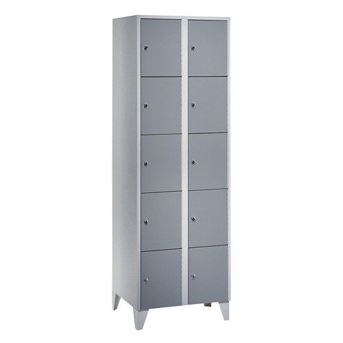 4250618250922 - 5er-Schließfachschrank München 2 Abteile lichtgrau   silbergrau B 600 mm mit Füßen Wolf