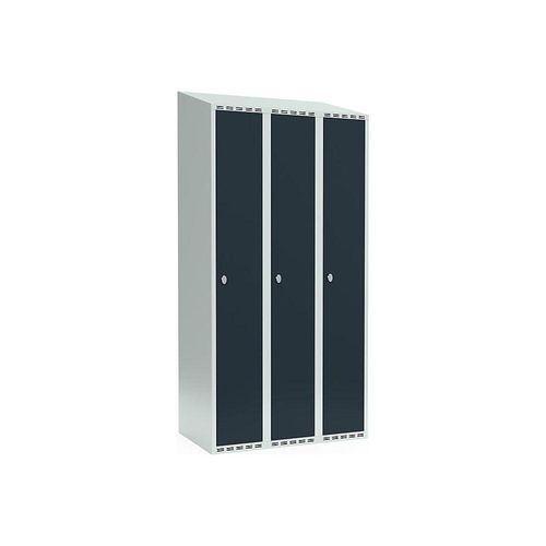 7042423059978 - Spind Fydor 3 Abteile lichtgrau grau B 900 mm 3 Abteile schräge Dachform Vorhängeschloss kaiserkraft 7042423059978 - Spind Fydor 3 Abteile lichtgrau grau B 900 mm 3 Abteile schräge Dachform Vorhängeschloss kaiserkraft