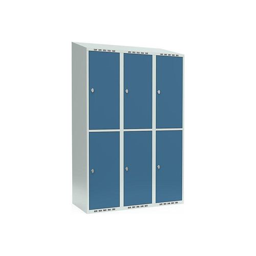 7042423380249 - Doppelstock-Spind Fydor 3 Abteile lichtgrau   brillantblau B 1200 mm 3 Abteile schräge Dachform Vorhängeschloss kaiserkraft