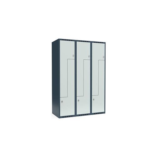 7042424834888 - Z-Spind Fydor 3 Abteile blaugrau   lichtgrau B 1200 mm 3 Abteile flache Dachform Vorhängeschloss kaiserkraft