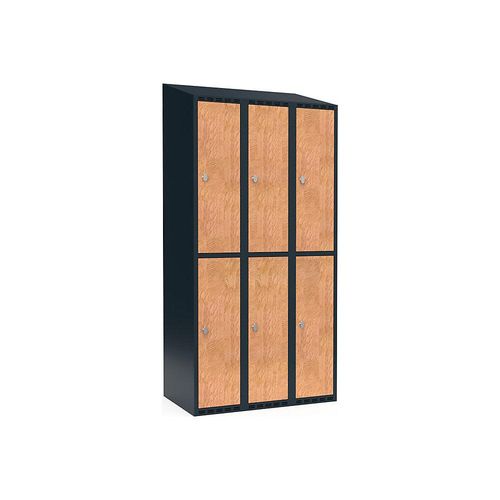 7042424833775 - Doppelstock-Spind Fydor 3 Abteile grau   Eiche B 900 mm 3 Abteile schräge Dachform Vorhängeschloss kaiserkraft