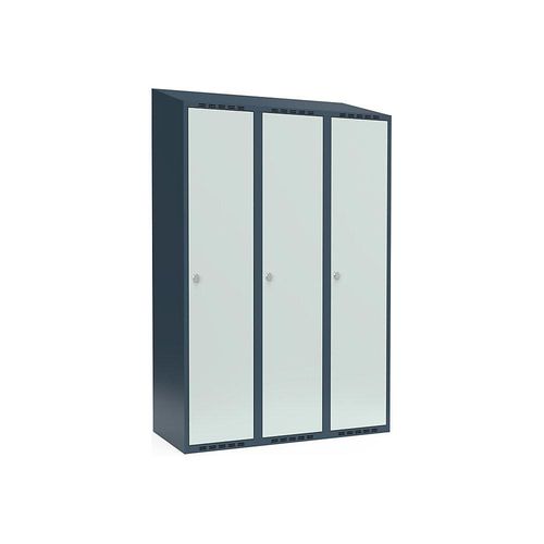 7042424817911 - Spind Fydor 3 Abteile blaugrau lichtgrau B 1200 mm 3 Abteile schräge Dachform Vorhängeschloss kaiserkraft 7042424817911 - Spind Fydor 3 Abteile blaugrau lichtgrau B 1200 mm 3 Abteile schräge Dachform Vorhängeschloss kaiserkraft