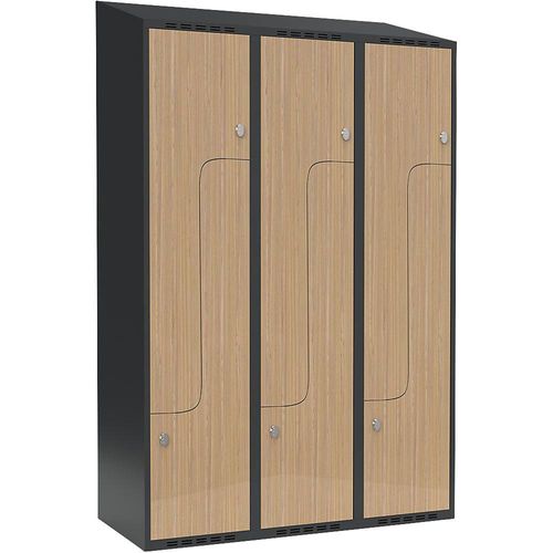 7042424571615 - Z-Spind Fydor 3 Abteile grau Eiche B 1200 mm 3 Abteile schräge Dachform Vorhängeschloss kaiserkraft 7042424571615 - Z-Spind Fydor 3 Abteile grau Eiche B 1200 mm 3 Abteile schräge Dachform Vorhängeschloss kaiserkraft