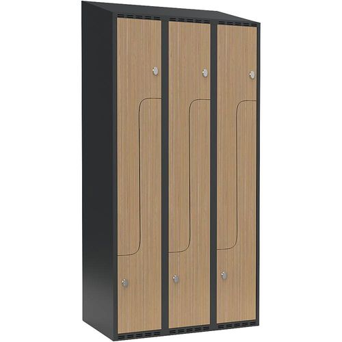 7042424670714 - Z-Spind Fydor 3 Abteile grau   Eiche B 900 mm 3 Abteile schräge Dachform Vorhängeschloss kaiserkraft