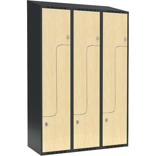 7042424831337 - Z-Spind Fydor 3 Abteile grau   Birke B 1200 mm 3 Abteile schräge Dachform Vorhängeschloss kaiserkraft