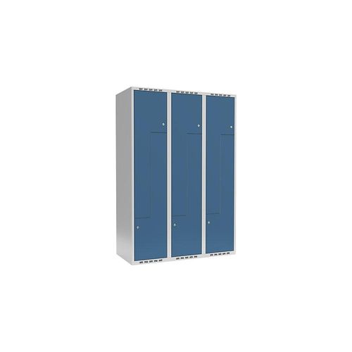 7042424120493 - Z-Spind Fydor 3 Abteile lichtgrau   brillantblau B 1200 mm 3 Abteile flache Dachform Zylinderschloss kaiserkraft