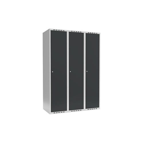 7042423062077 - Spind Fydor 3 Abteile lichtgrau grau B 1200 mm 3 Abteile flache Dachform Zylinderschloss kaiserkraft 7042423062077 - Spind Fydor 3 Abteile lichtgrau grau B 1200 mm 3 Abteile flache Dachform Zylinderschloss kaiserkraft