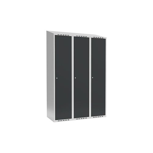 7042423063104 - Spind Fydor 3 Abteile lichtgrau grau B 1200 mm 3 Abteile schräge Dachform Zylinderschloss kaiserkraft 7042423063104 - Spind Fydor 3 Abteile lichtgrau grau B 1200 mm 3 Abteile schräge Dachform Zylinderschloss kaiserkraft