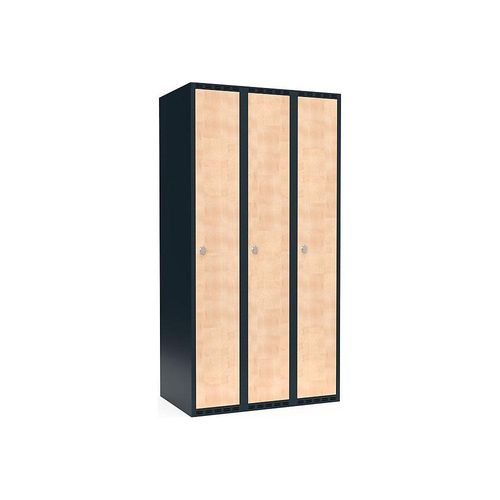 7042424830415 - Spind Fydor 3 Abteile grau   Birke B 900 mm 3 Abteile flache Dachform Vorhängeschloss kaiserkraft