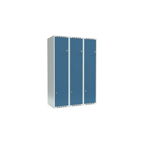 7042423393232 - Z-Spind Fydor 3 Abteile lichtgrau   brillantblau B 1200 mm 3 Abteile flache Dachform Vorhängeschloss kaiserkraft