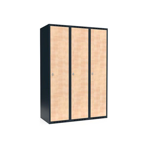 7042424830675 - Spind Fydor 3 Abteile grau   Birke B 1200 mm 3 Abteile flache Dachform Vorhängeschloss kaiserkraft