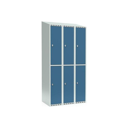 7042424805512 - Doppelstock-Spind Fydor 3 Abteile lichtgrau brillantblau B 900 mm 3 Abteile schräge Dachform Vorhängeschloss kaiserkraft 7042424805512 - Doppelstock-Spind Fydor 3 Abteile lichtgrau brillantblau B 900 mm 3 Abteile schräge Dachform Vorhängeschloss kaiserkraft