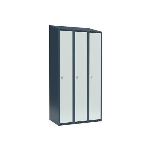 7042424817324 - Spind Fydor 3 Abteile blaugrau lichtgrau B 900 mm 3 Abteile schräge Dachform Vorhängeschloss kaiserkraft 7042424817324 - Spind Fydor 3 Abteile blaugrau lichtgrau B 900 mm 3 Abteile schräge Dachform Vorhängeschloss kaiserkraft