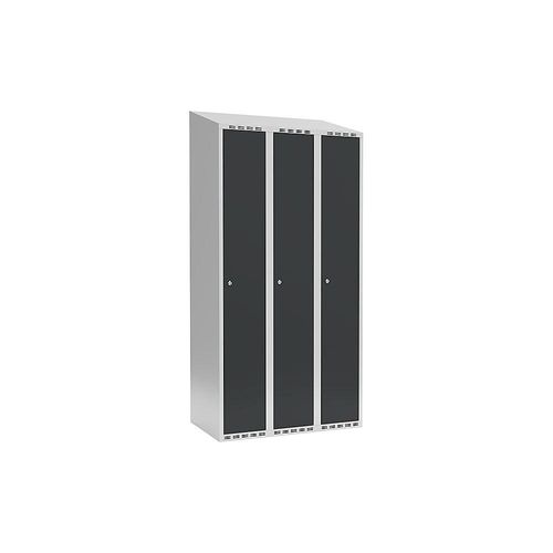 7042423060035 - Spind Fydor 3 Abteile lichtgrau   grau B 900 mm 3 Abteile schräge Dachform Zylinderschloss kaiserkraft