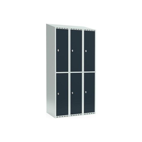 7042423039727 - Doppelstock-Spind Fydor 3 Abteile lichtgrau   grau B 900 mm 3 Abteile schräge Dachform Vorhängeschloss kaiserkraft