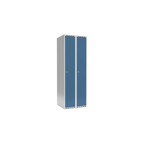 7042423182232 - Spind Fydor 2 Abteile lichtgrau   brillantblau B 600 mm 2 Abteile flache Dachform Zylinderschloss kaiserkraft