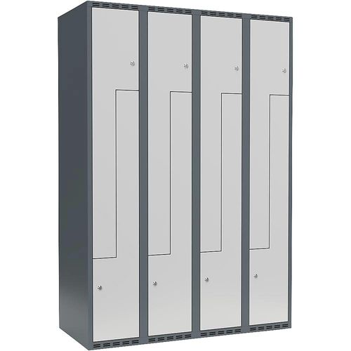 7042424852998 - Z-Spind Fydor 4 Abteile blaugrau   lichtgrau B 1200 mm 4 Abteile flache Dachform Zylinderschloss kaiserkraft