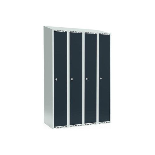 7042423060097 - Spind Fydor 4 Abteile lichtgrau grau B 1200 mm 4 Abteile schräge Dachform Vorhängeschloss kaiserkraft 7042423060097 - Spind Fydor 4 Abteile lichtgrau grau B 1200 mm 4 Abteile schräge Dachform Vorhängeschloss kaiserkraft