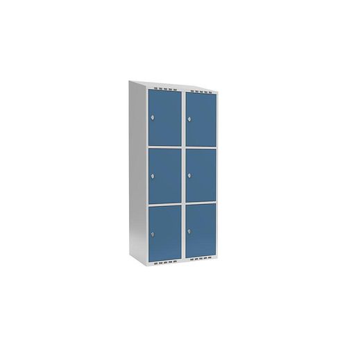 7042424831023 - 3er-Schließfachschrank Fydor 2 Abteile lichtgrau   brillantblau B 800 mm 2 Abteile schräge Dachform Vorhängeschloss kaiserkraft