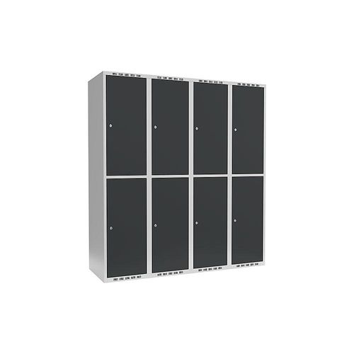 7042423059411 - Doppelstock-Spind Fydor 4 Abteile lichtgrau   grau B 1200 mm 4 Abteile flache Dachform Zylinderschloss kaiserkraft