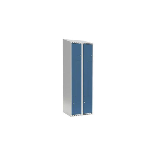 7042423634137 - Z-Spind Fydor 2 Abteile lichtgrau   brillantblau B 600 mm 2 Abteile schräge Dachform Zylinderschloss kaiserkraft