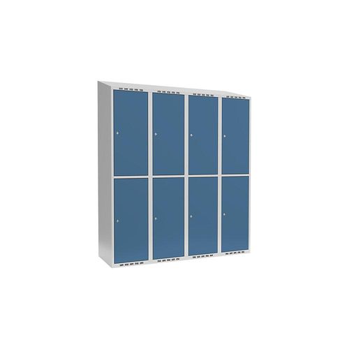 7042423180788 - Doppelstock-Spind Fydor 4 Abteile lichtgrau   brillantblau B 1200 mm 4 Abteile schräge Dachform Zylinderschloss kaiserkraft