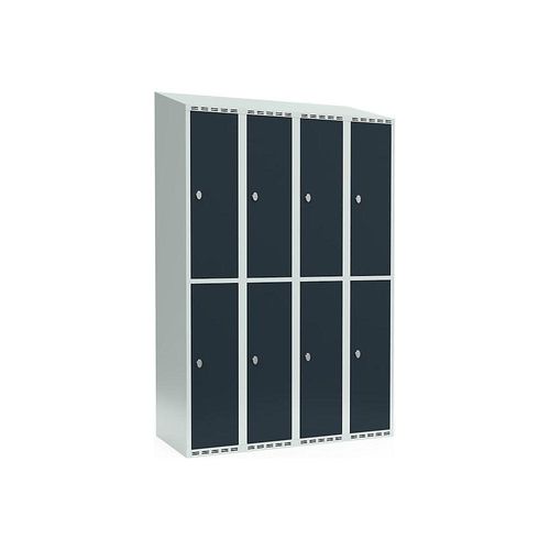 7042423039796 - Doppelstock-Spind Fydor 4 Abteile lichtgrau   grau B 1200 mm 4 Abteile schräge Dachform Vorhängeschloss kaiserkraft