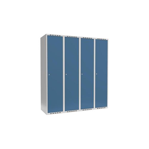 7042423492065 - Spind Fydor 4 Abteile lichtgrau   brillantblau B 1200 mm 4 Abteile flache Dachform Zylinderschloss kaiserkraft