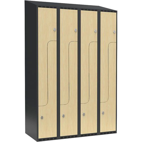 7042424671032 - Z-Spind Fydor 4 Abteile grau   Birke B 1200 mm 4 Abteile schräge Dachform Vorhängeschloss kaiserkraft