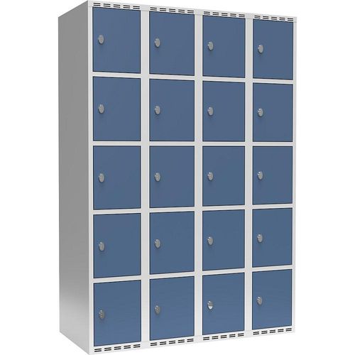 7042424679441 - 5er-Schließfachschrank Fydor 4 Abteile lichtgrau   brillantblau B 1200 mm 4 Abteile flache Dachform Vorhängeschloss kaiserkraft