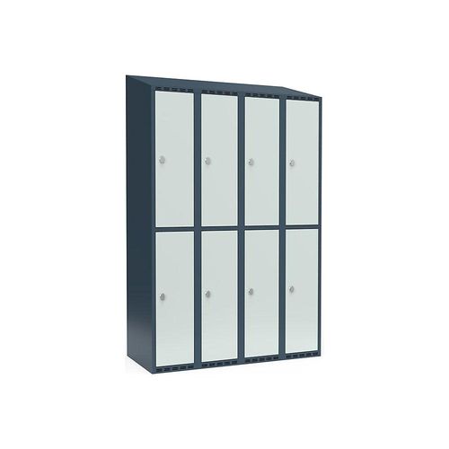 7042424833973 - Doppelstock-Spind Fydor 4 Abteile blaugrau   lichtgrau B 1200 mm 4 Abteile schräge Dachform Vorhängeschloss kaiserkraft