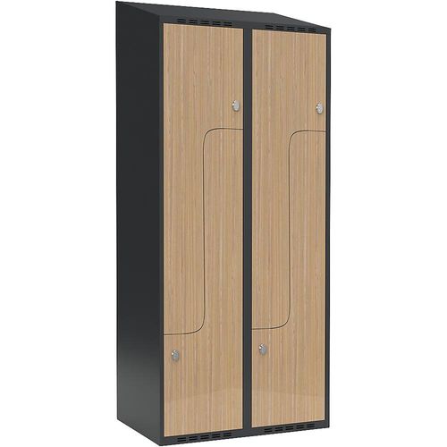 7042424806748 - Z-Spind Fydor 2 Abteile grau   Eiche B 800 mm 2 Abteile schräge Dachform Vorhängeschloss kaiserkraft