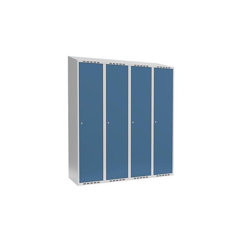 7042424679519 - Spind Fydor 4 Abteile lichtgrau   brillantblau B 1200 mm 4 Abteile schräge Dachform Zylinderschloss kaiserkraft